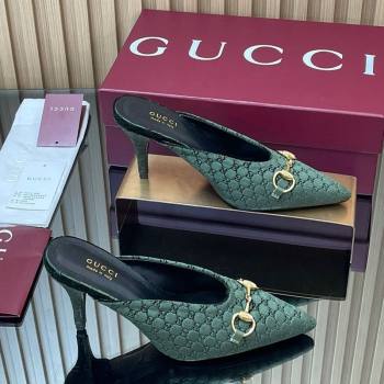 Gucci GG Velvet Heel Mules 8.5cm with Horsebit Green 2025 ‎835739 (MD-250828060)