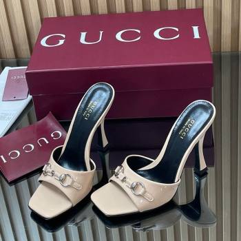 Gucci Patent Leather Heel Slides Sandal 9.5cm with Horsebit Nude 2025 832468 (SS-250828140)