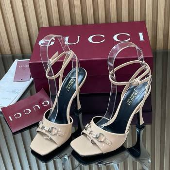 Gucci Patent Leather Heel Sandals 9.5cm with Horsebit Nude 2025 832468 (SS-250828146)