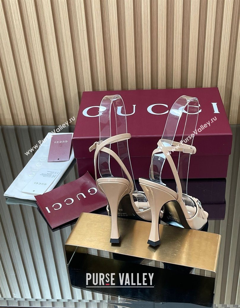 Gucci Patent Leather Heel Sandals 9.5cm with Horsebit Nude 2025 832468 (SS-250828146)