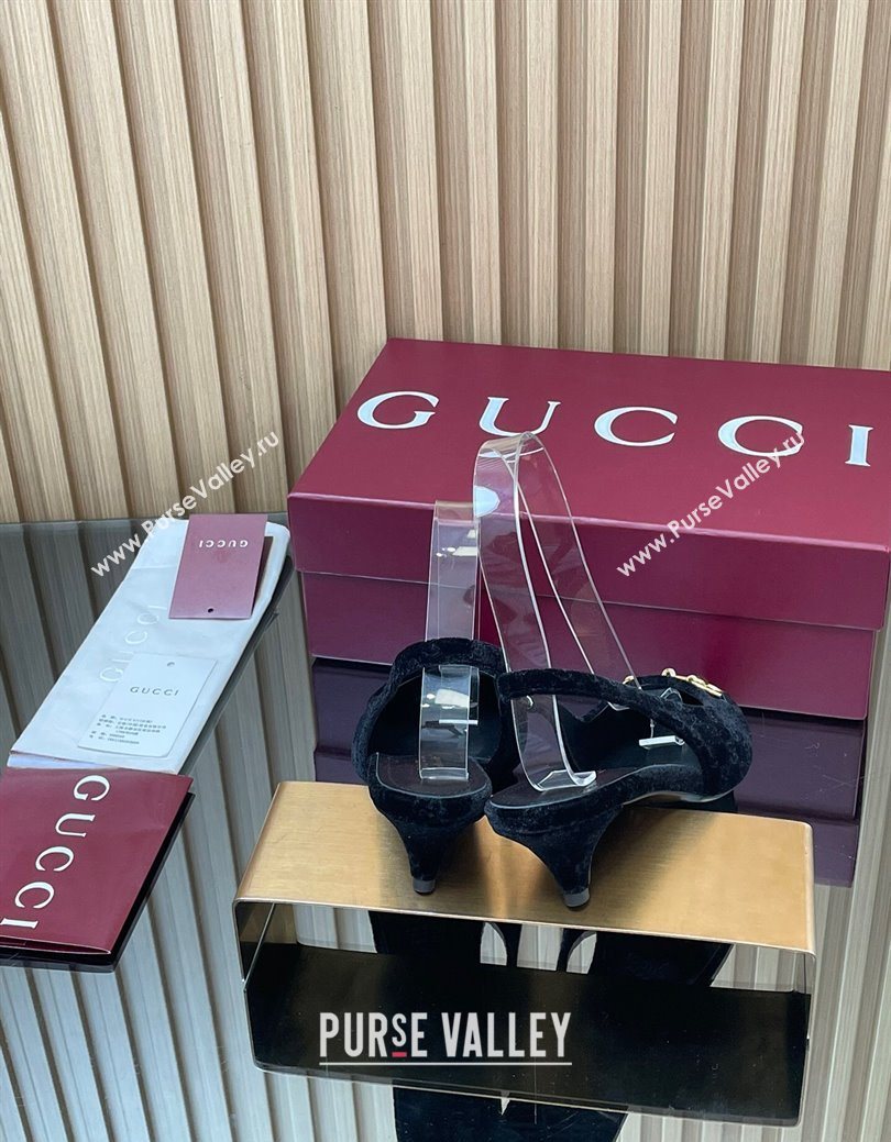 Gucci GG Velvet Slingback Pumps 4.5cm with Horsebit Black 2025 ‎835978 (MD-250828068)