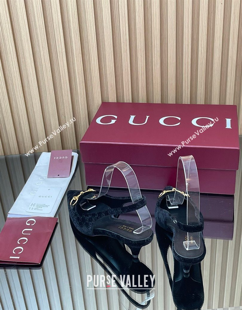 Gucci GG Velvet Slingback Pumps 4.5cm with Horsebit Black 2025 ‎835978 (MD-250828068)