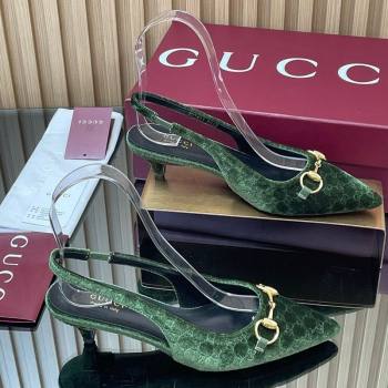 Gucci GG Velvet Slingback Pumps 4.5cm with Horsebit Green 2025 ‎835978 (MD-250828069)