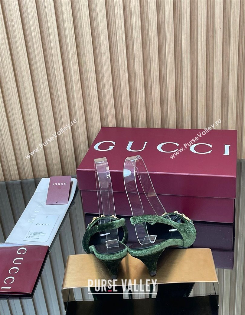 Gucci GG Velvet Slingback Pumps 4.5cm with Horsebit Green 2025 ‎835978 (MD-250828069)