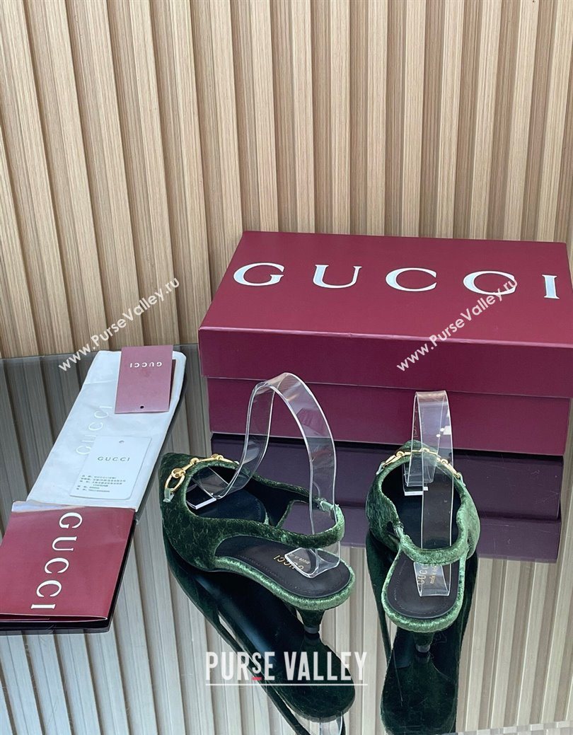 Gucci GG Velvet Slingback Pumps 4.5cm with Horsebit Green 2025 ‎835978 (MD-250828069)
