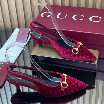 Gucci GG Velvet Slingback Pumps 4.5cm with Horsebit Red 2025 ‎835978 (MD-250828071)