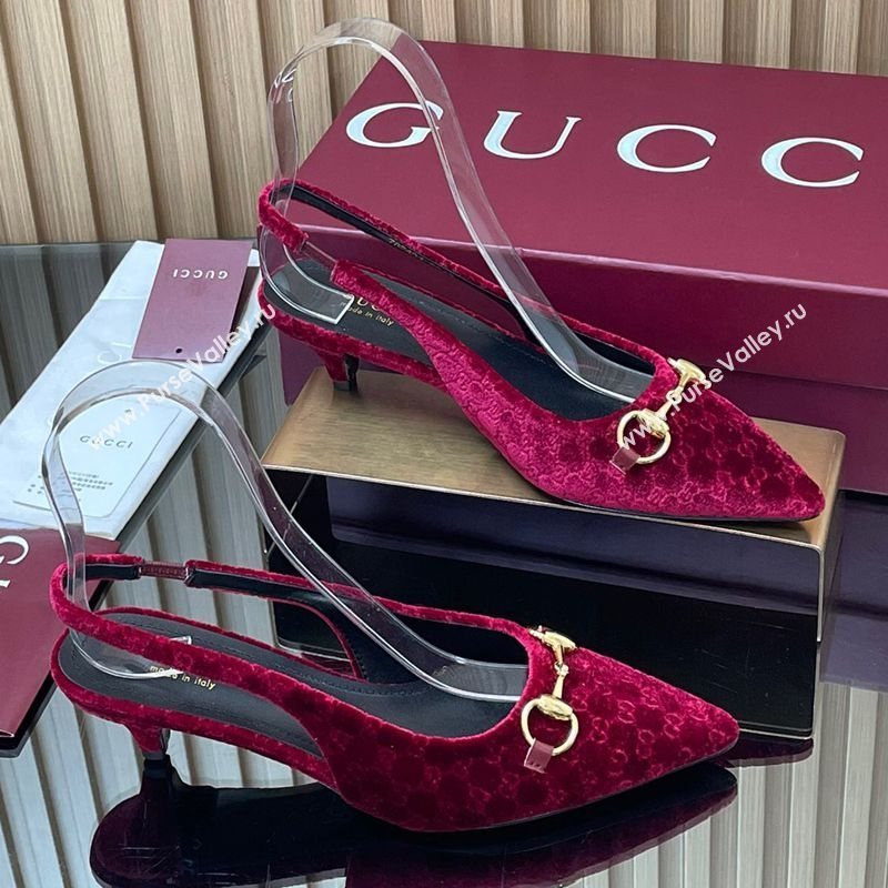 Gucci GG Velvet Slingback Pumps 4.5cm with Horsebit Red 2025 ‎835978 (MD-250828071)