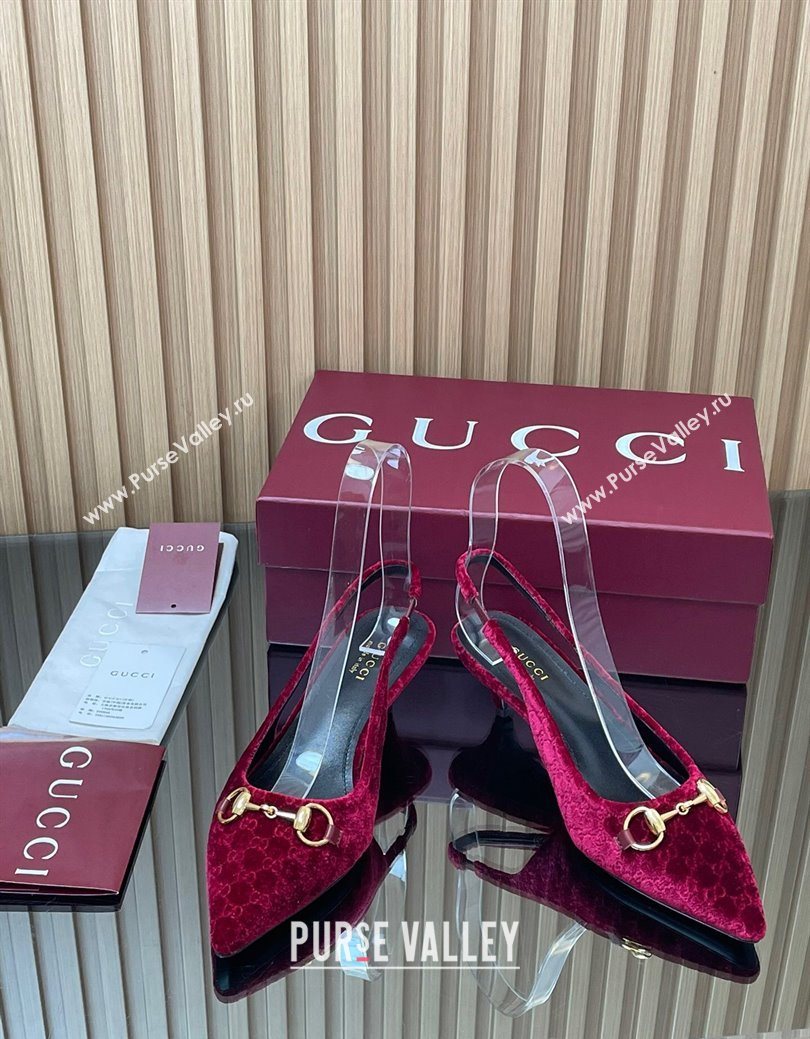 Gucci GG Velvet Slingback Pumps 4.5cm with Horsebit Red 2025 ‎835978 (MD-250828071)