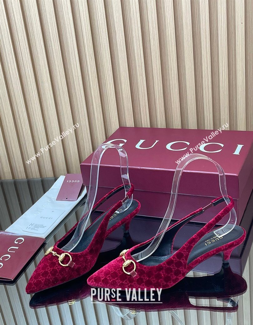 Gucci GG Velvet Slingback Pumps 4.5cm with Horsebit Red 2025 ‎835978 (MD-250828071)