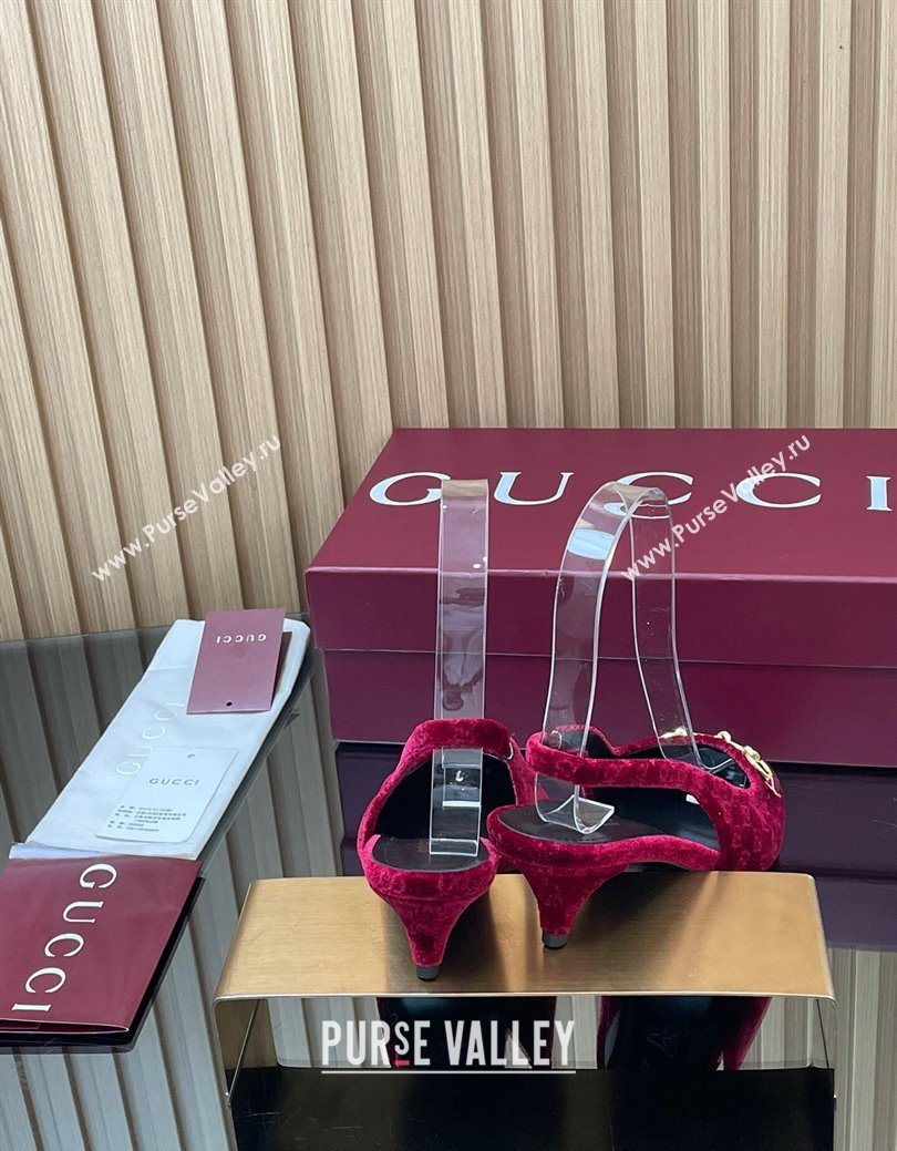 Gucci GG Velvet Slingback Pumps 4.5cm with Horsebit Red 2025 ‎835978 (MD-250828071)