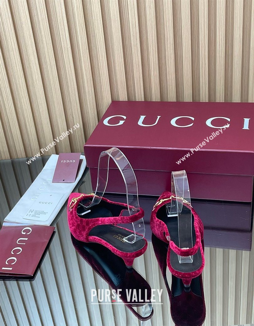 Gucci GG Velvet Slingback Pumps 4.5cm with Horsebit Red 2025 ‎835978 (MD-250828071)