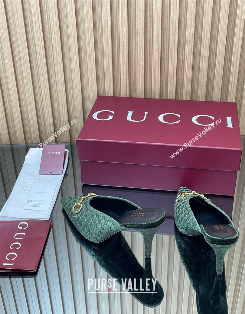 Gucci GG Velvet Heel Mules 8.5cm with Horsebit Green 2025 ‎835739 (MD-250828060)