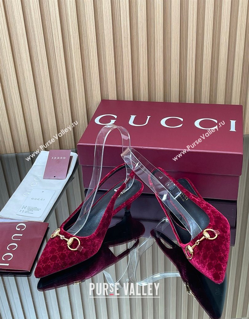 Gucci GG Velvet Slingback Pumps 4.5cm with Horsebit Red 2025 ‎835978 (MD-250828071)