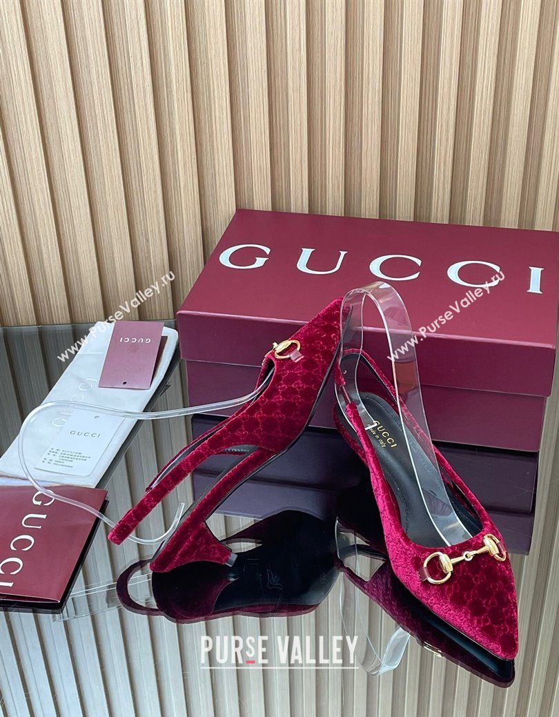 Gucci GG Velvet Slingback Pumps 4.5cm with Horsebit Red 2025 ‎835978 (MD-250828071)