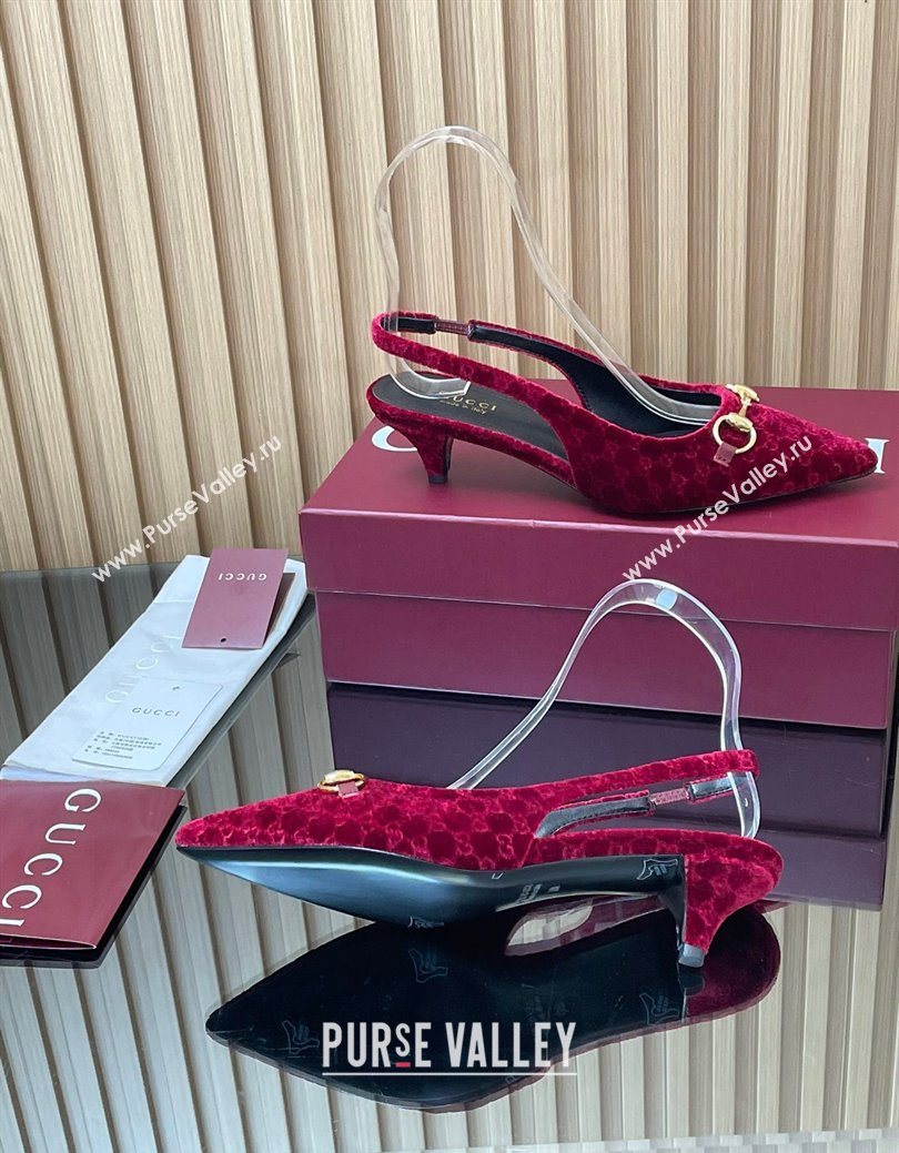 Gucci GG Velvet Slingback Pumps 4.5cm with Horsebit Red 2025 ‎835978 (MD-250828071)