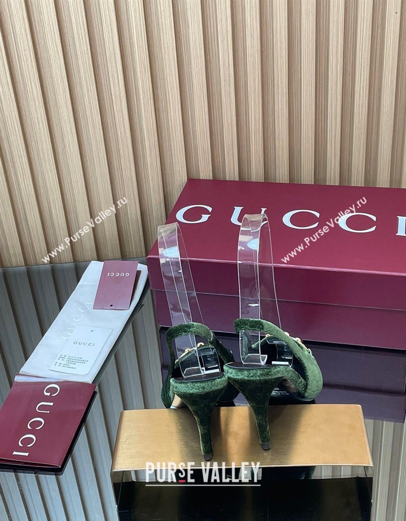 Gucci GG Velvet Slingback Pumps 8.5cm with Horsebit Green 2025 ‎835978 (MD-250828065)
