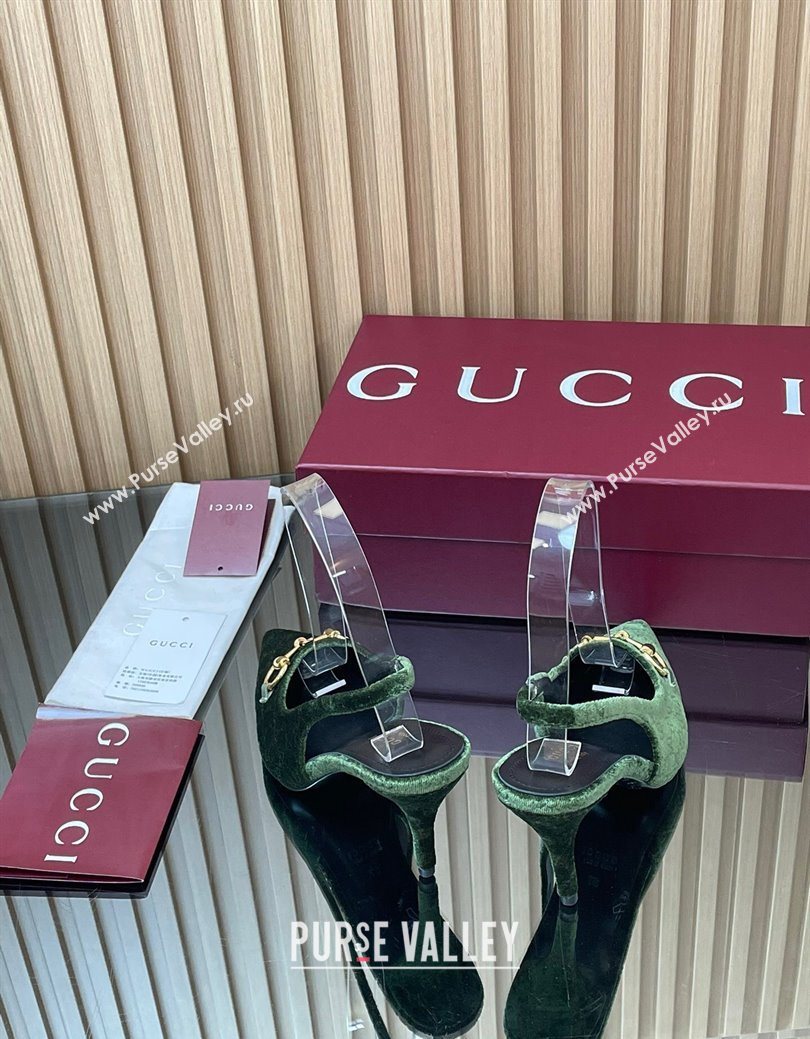 Gucci GG Velvet Slingback Pumps 8.5cm with Horsebit Green 2025 ‎835978 (MD-250828065)