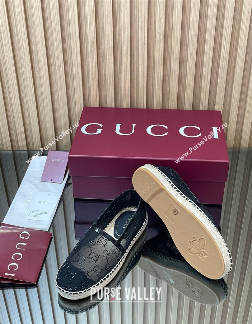 Gucci GG Strass Mesh Espadrilles Flat Black 2025 GG082805 (MD-250828072)