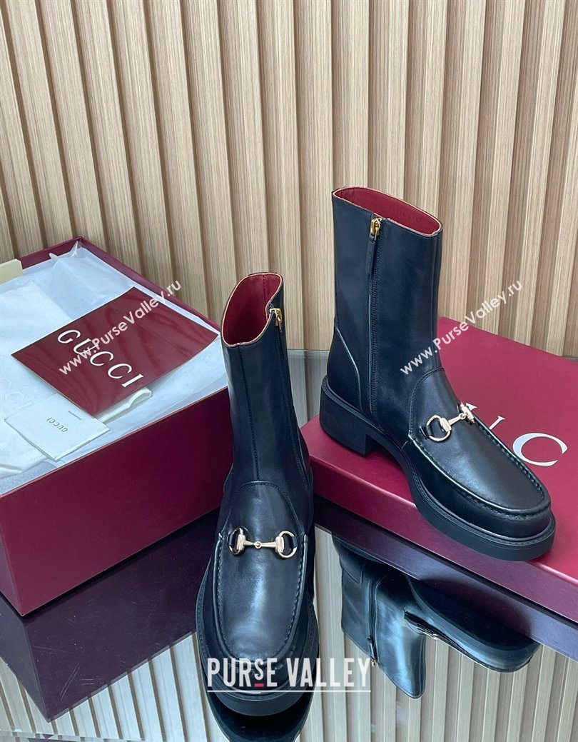 Gucci Calf Leather Heel Ankle Boots 4.5cm with Horsebit Black 2025 798724 (MD-250828087)