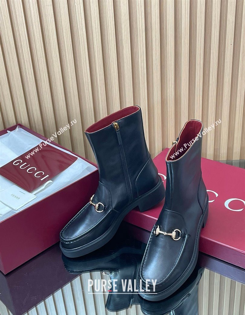 Gucci Calf Leather Heel Ankle Boots 4.5cm with Horsebit Black 2025 798724 (MD-250828087)