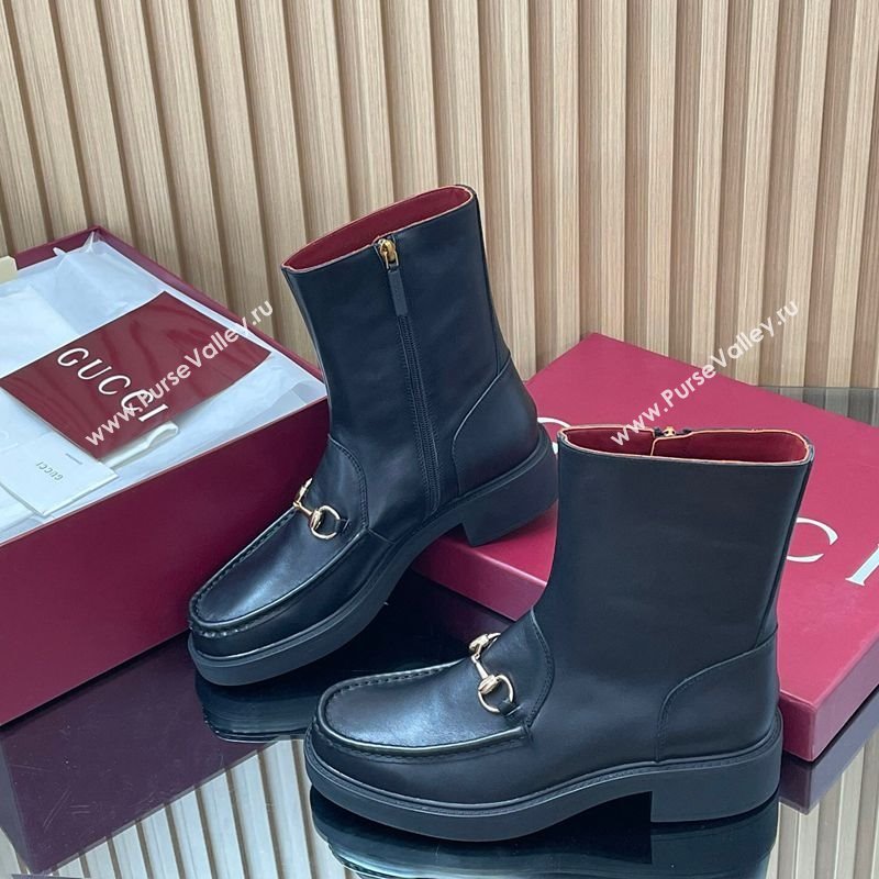 Gucci Calf Leather Heel Ankle Boots 4.5cm with Horsebit Black 2025 798724 (MD-250828087)