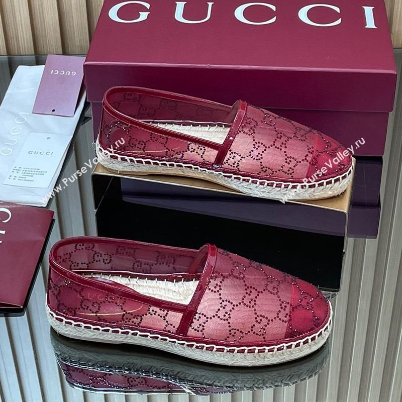 Gucci GG Strass Mesh Espadrilles Flat Ancora Red 2025 GG082805 (MD-250828073)