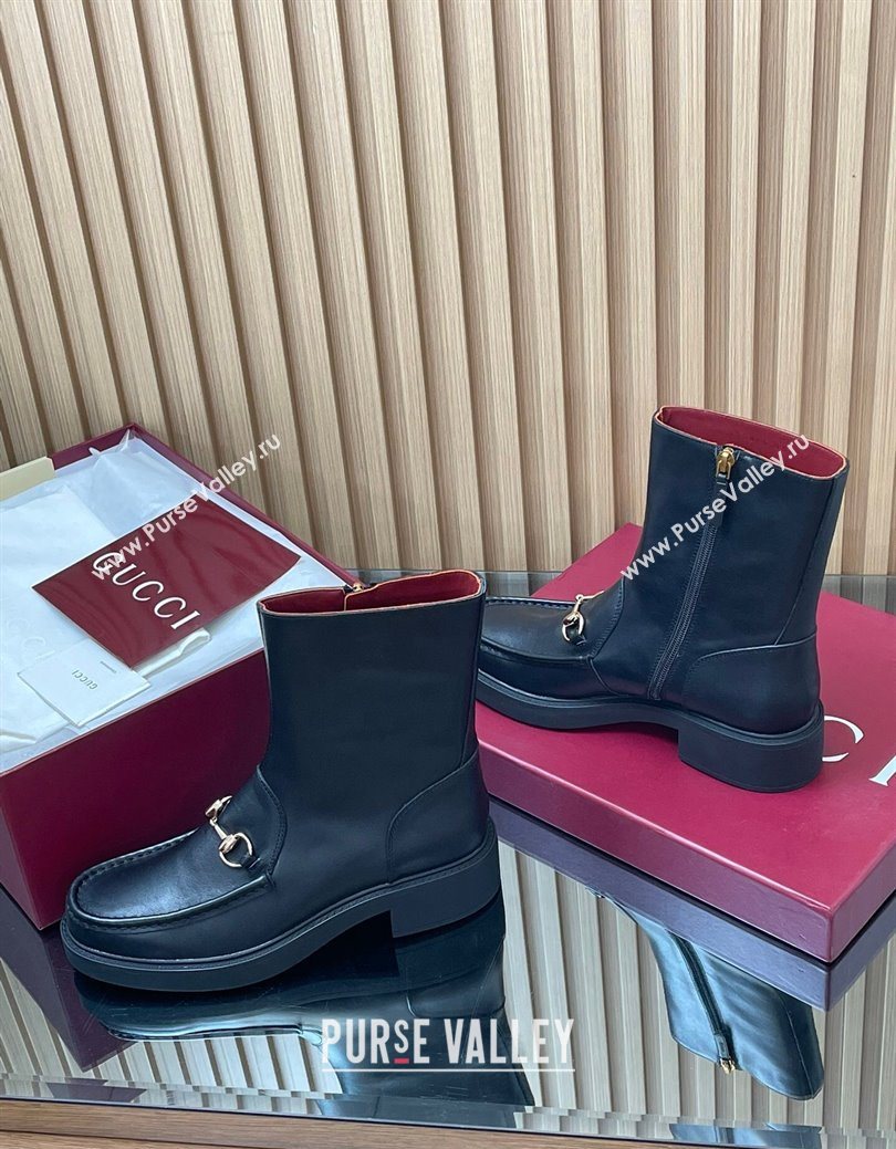 Gucci Calf Leather Heel Ankle Boots 4.5cm with Horsebit Black 2025 798724 (MD-250828087)