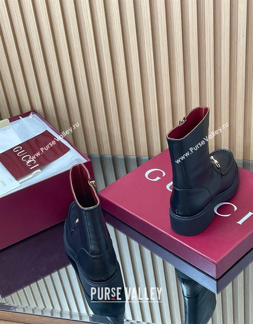 Gucci Calf Leather Heel Ankle Boots 4.5cm with Horsebit Black 2025 798724 (MD-250828087)