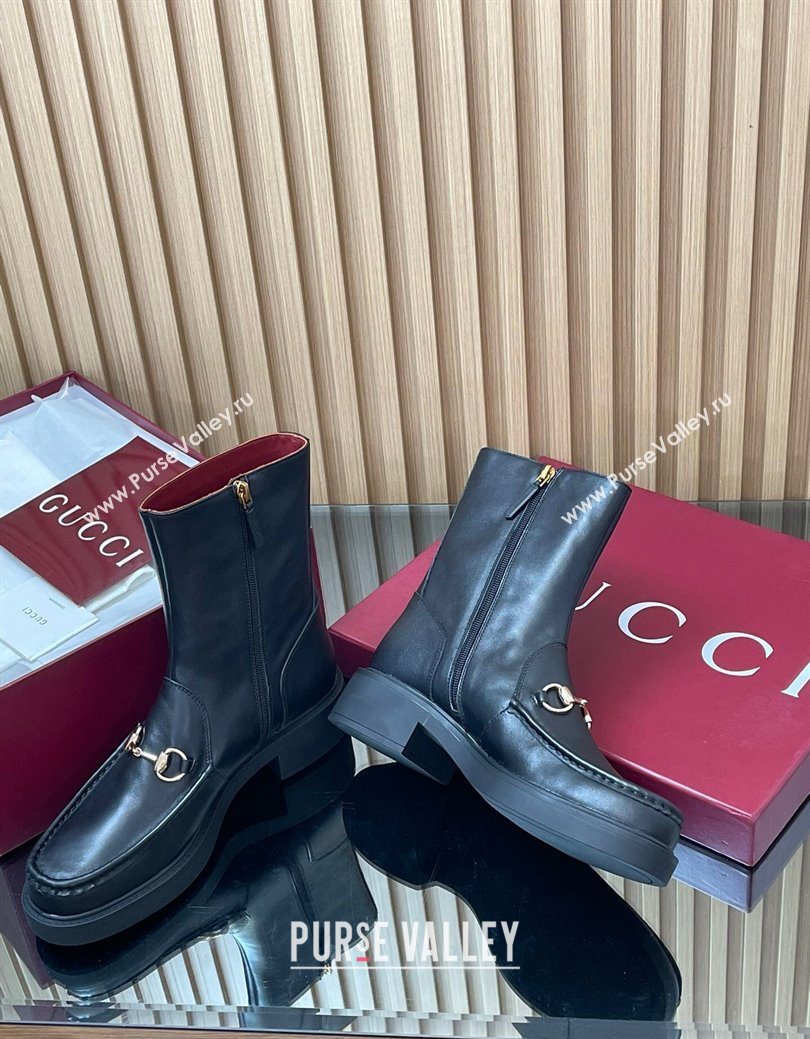Gucci Calf Leather Heel Ankle Boots 4.5cm with Horsebit Black 2025 798724 (MD-250828087)