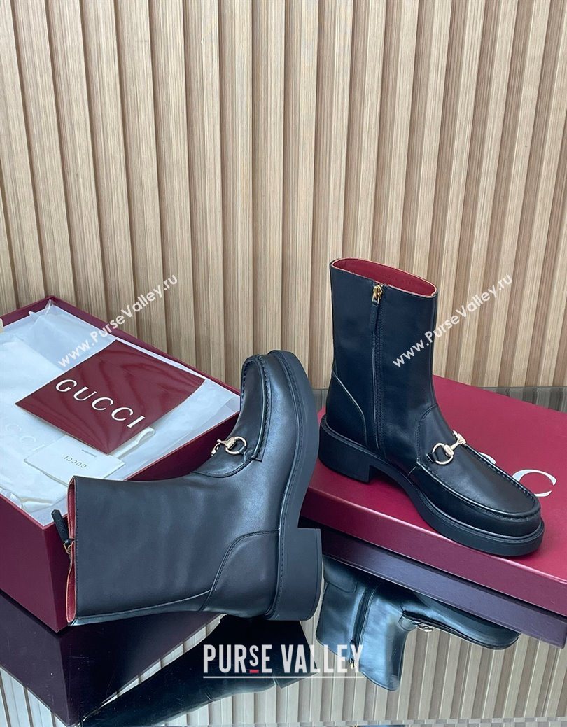 Gucci Calf Leather Heel Ankle Boots 4.5cm with Horsebit Black 2025 798724 (MD-250828087)