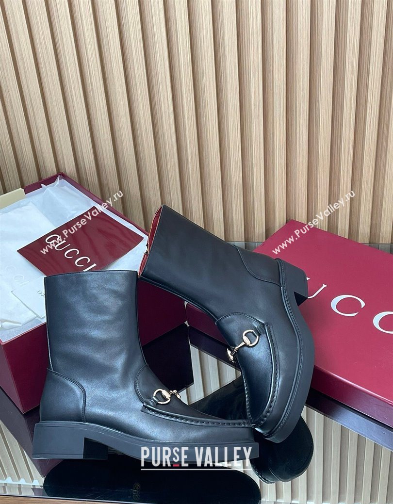 Gucci Calf Leather Heel Ankle Boots 4.5cm with Horsebit Black 2025 798724 (MD-250828087)