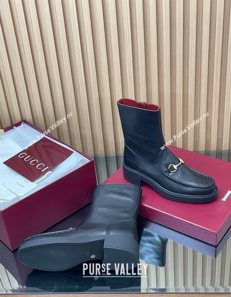 Gucci Calf Leather Heel Ankle Boots 4.5cm with Horsebit Black 2025 798724 (MD-250828087)