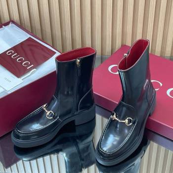 Gucci Shiny Leather Heel Ankle Boots 4.5cm with Horsebit Black 2025 798724 (MD-250828088)