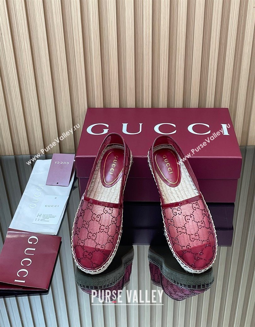 Gucci GG Strass Mesh Espadrilles Flat Ancora Red 2025 GG082805 (MD-250828073)