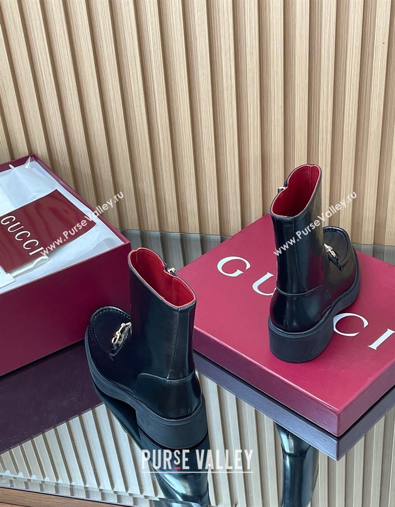 Gucci Shiny Leather Heel Ankle Boots 4.5cm with Horsebit Black 2025 798724 (MD-250828088)