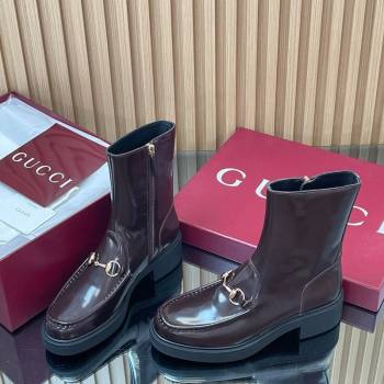 Gucci Shiny Leather Heel Ankle Boots 4.5cm with Horsebit Brown 2025 798724 (MD-250828089)
