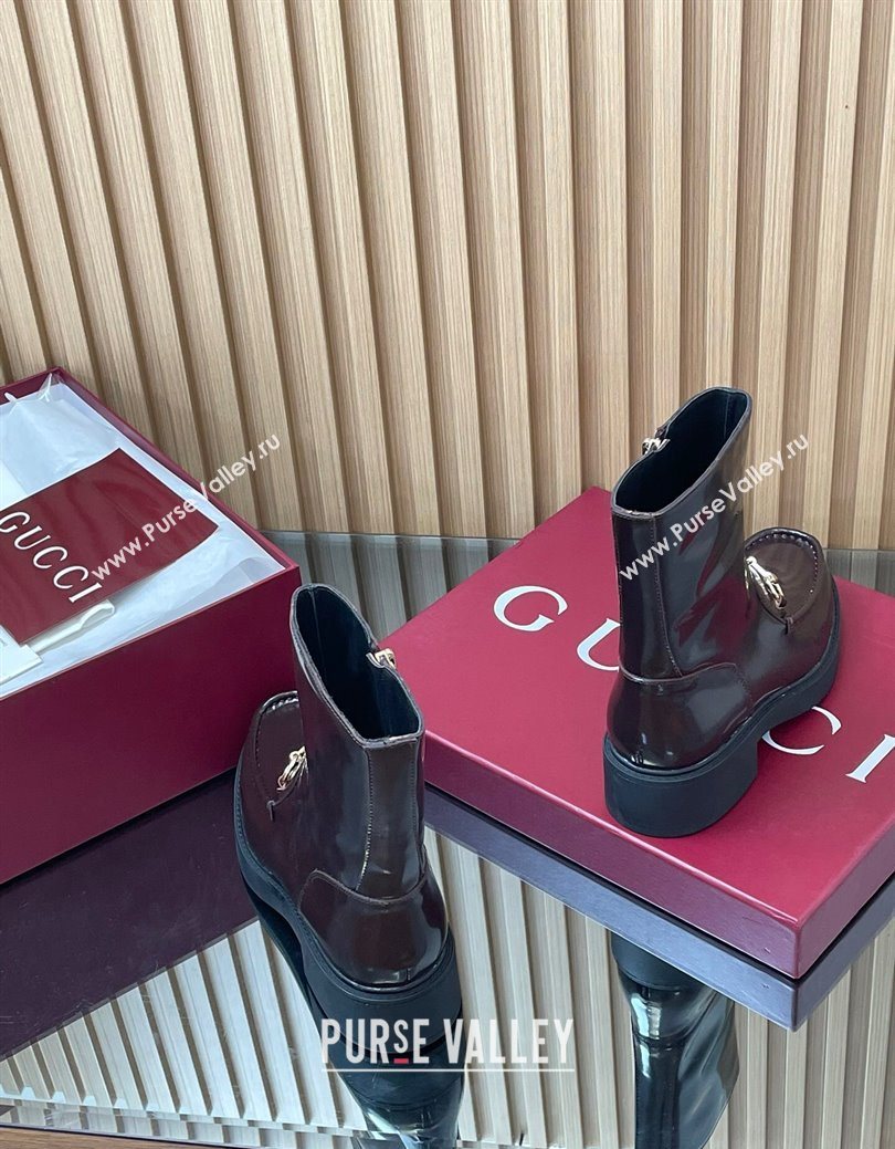 Gucci Shiny Leather Heel Ankle Boots 4.5cm with Horsebit Brown 2025 798724 (MD-250828089)