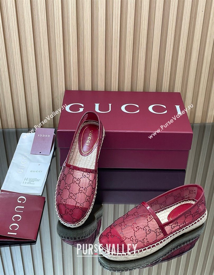 Gucci GG Strass Mesh Espadrilles Flat Ancora Red 2025 GG082805 (MD-250828073)