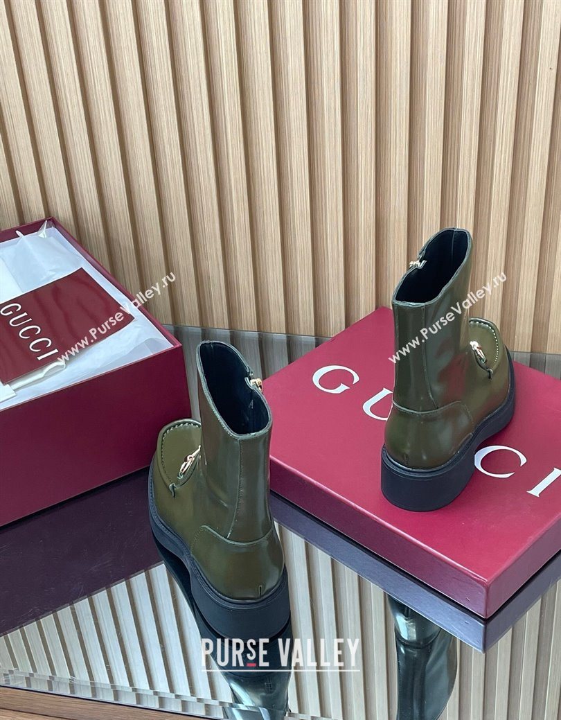 Gucci Shiny Leather Heel Ankle Boots 4.5cm with Horsebit Green 2025 798724 (MD-250828090)