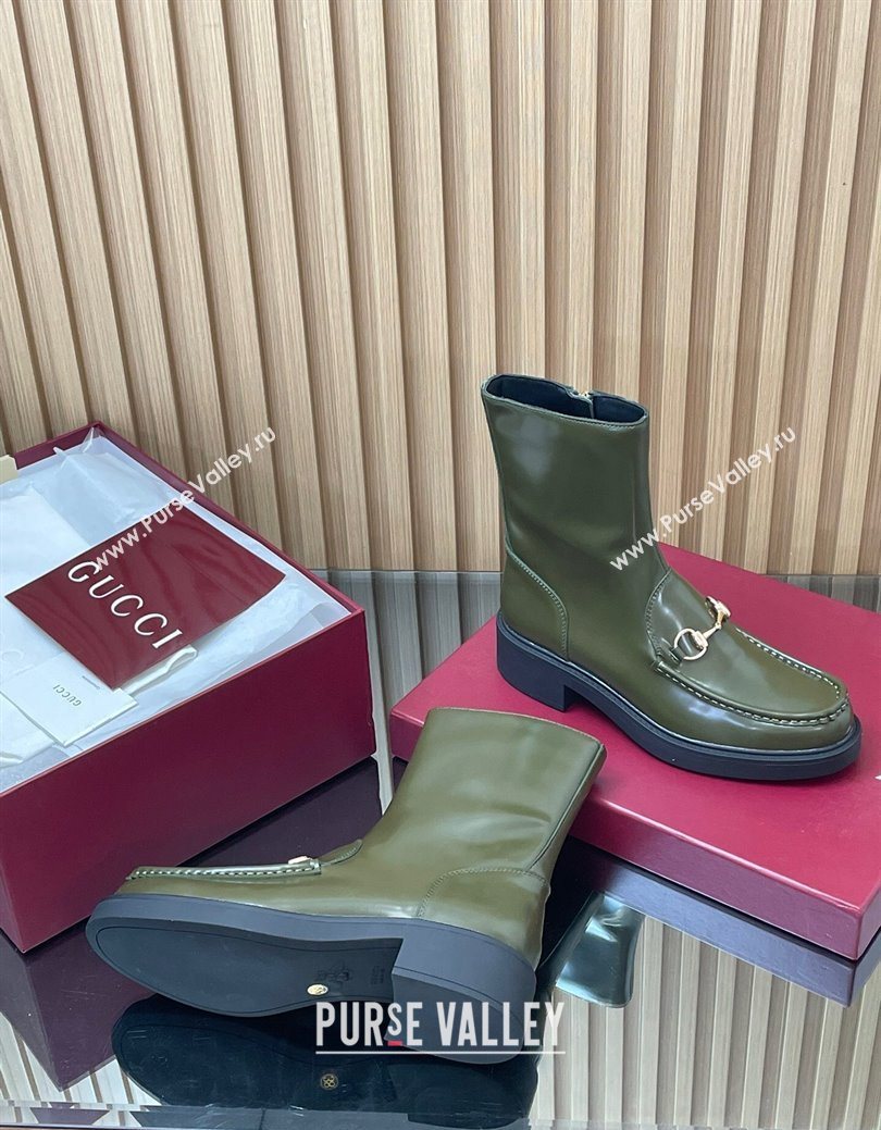 Gucci Shiny Leather Heel Ankle Boots 4.5cm with Horsebit Green 2025 798724 (MD-250828090)