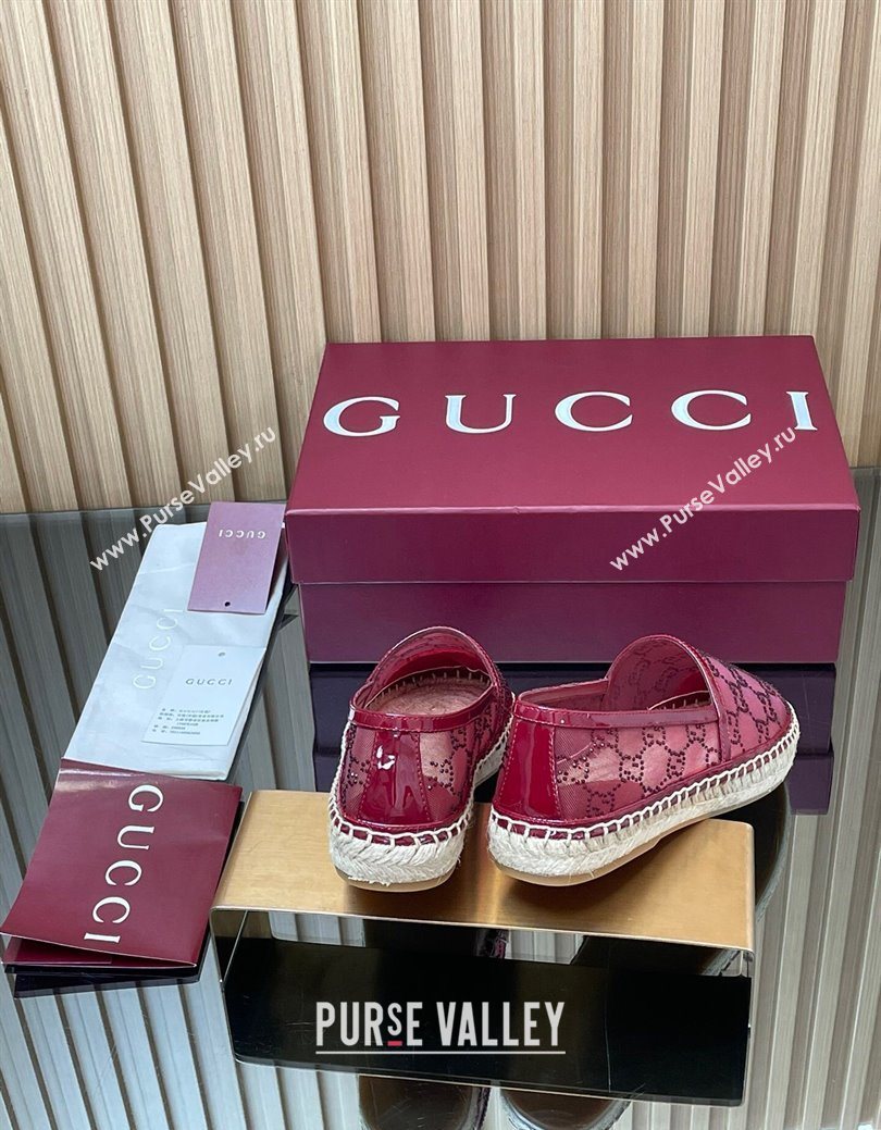 Gucci GG Strass Mesh Espadrilles Flat Ancora Red 2025 GG082805 (MD-250828073)