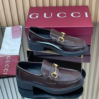 Gucci Shiny Leather Loafers 4.5cm with Horsebit Brown 2025 840725 (MD-250828092)