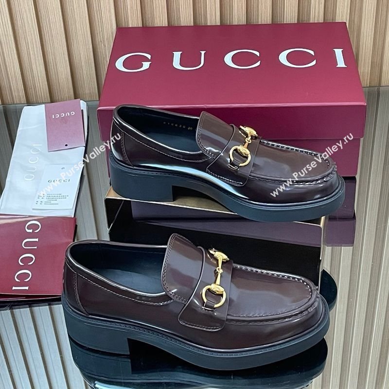 Gucci Shiny Leather Loafers 4.5cm with Horsebit Brown 2025 840725 (MD-250828092)