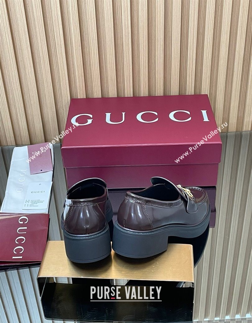 Gucci Shiny Leather Loafers 4.5cm with Horsebit Brown 2025 840725 (MD-250828092)