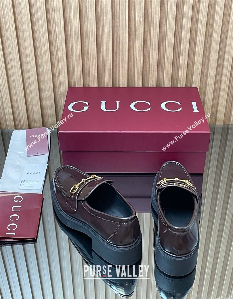 Gucci Shiny Leather Loafers 4.5cm with Horsebit Brown 2025 840725 (MD-250828092)