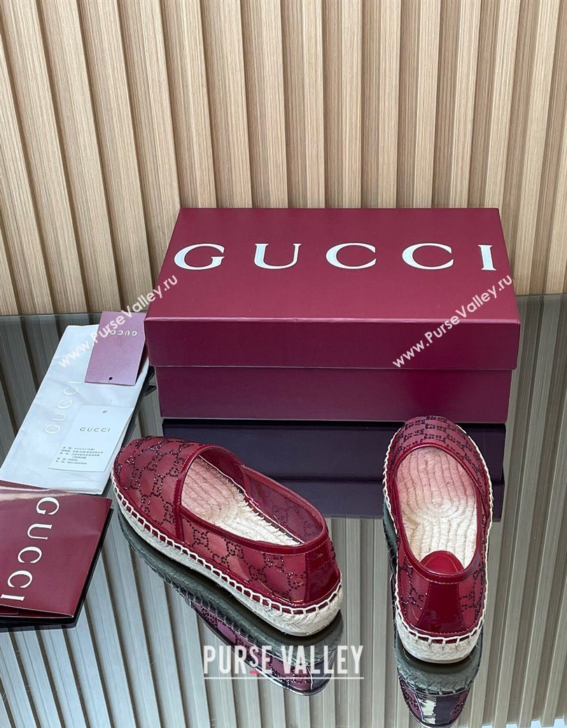 Gucci GG Strass Mesh Espadrilles Flat Ancora Red 2025 GG082805 (MD-250828073)