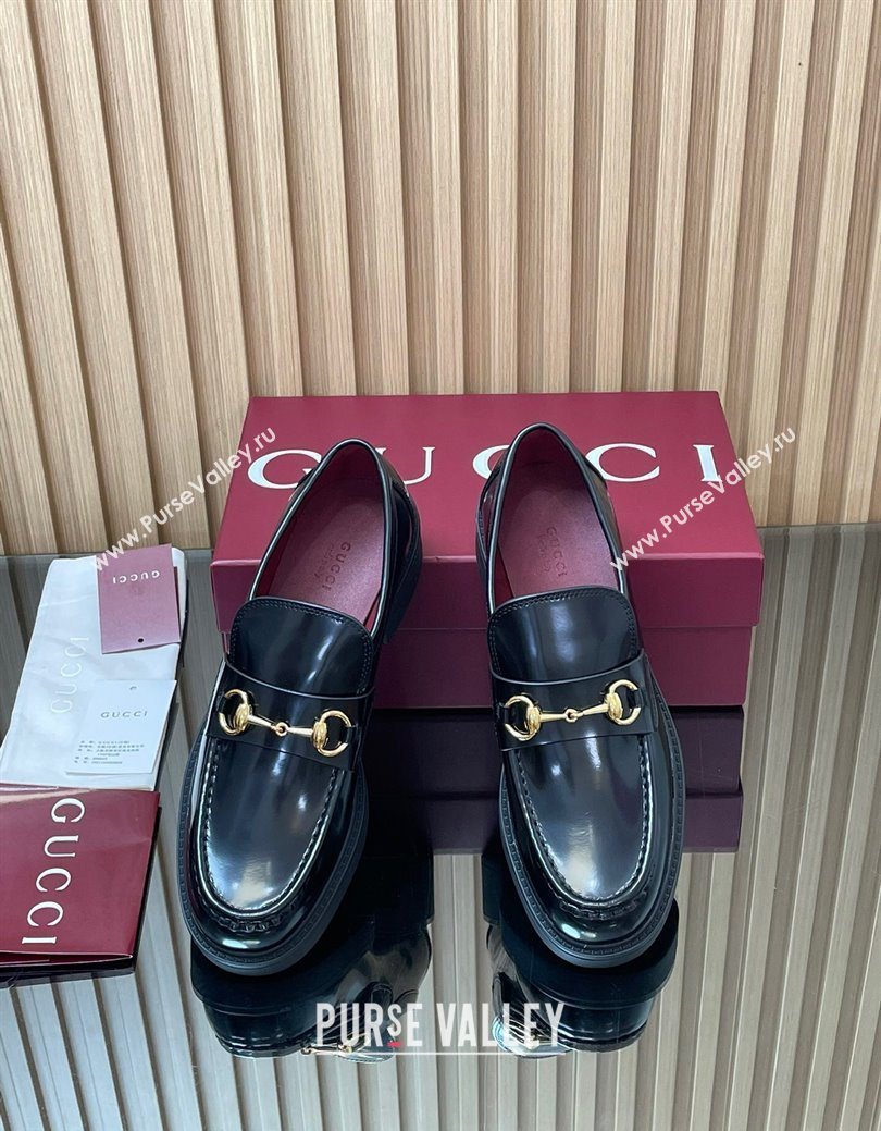 Gucci Shiny Leather Loafers 4.5cm with Horsebit Black 2025 840725 (MD-250828093)