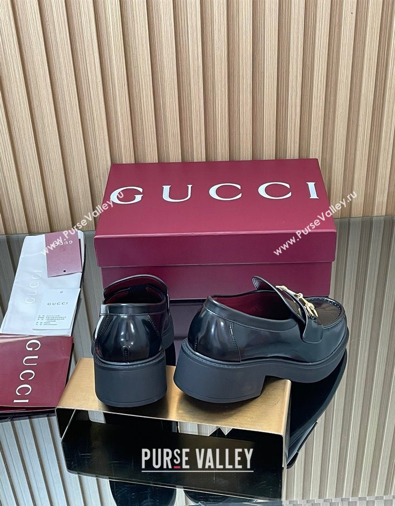Gucci Shiny Leather Loafers 4.5cm with Horsebit Black 2025 840725 (MD-250828093)