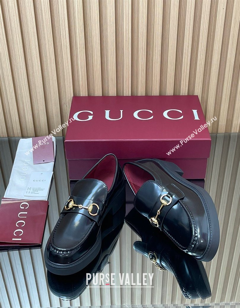 Gucci Shiny Leather Loafers 4.5cm with Horsebit Black 2025 840725 (MD-250828093)