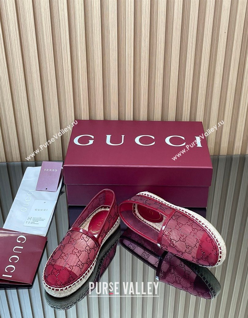 Gucci GG Strass Mesh Espadrilles Flat Ancora Red 2025 GG082805 (MD-250828073)